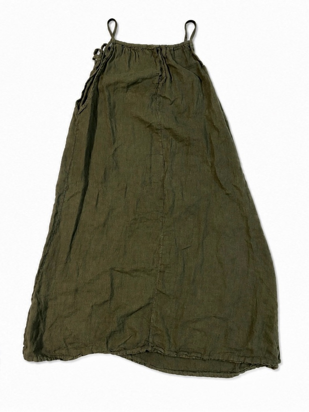 Lungo L’Arno 100% Linen Olive Green Sundress – Italian Made size L Fairy Resort - Picture 4 of 6
